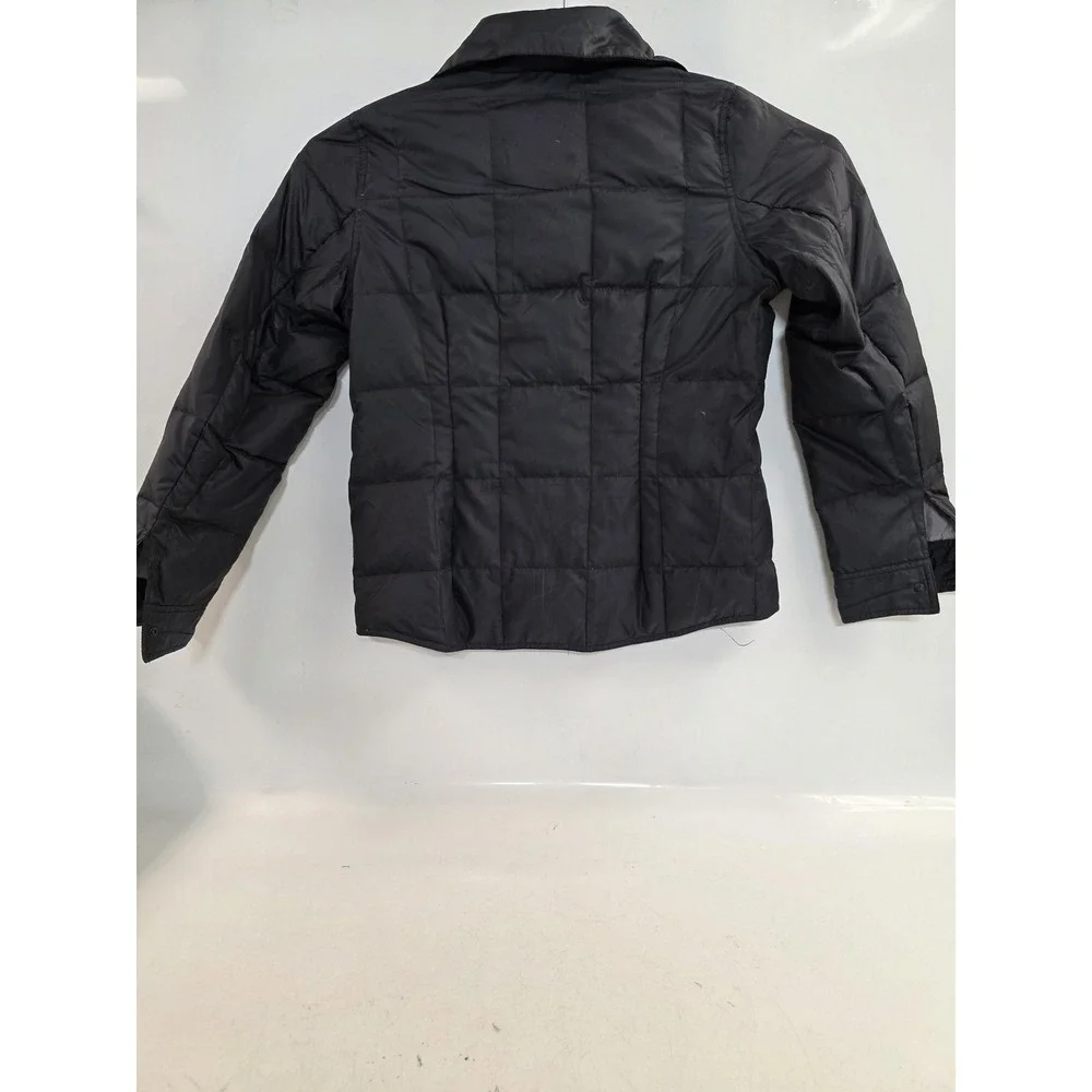 Eddie Bauer Jacket Mens Medium Black Goose Down Quilted Snap Front Shirt Coat